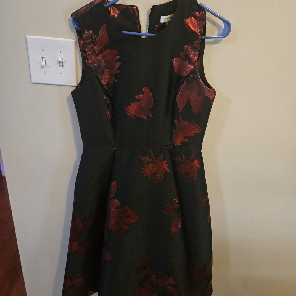 Calvin Klein Black Dress with Red Floral Accents